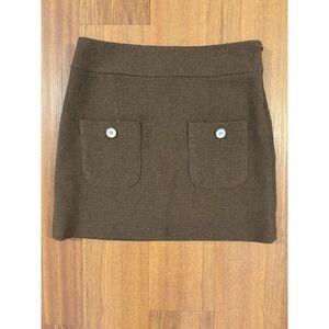 Vivienne Tam Size 6 Brown Wool Blend Mini Skirt Patch Pockets Structured Y2K